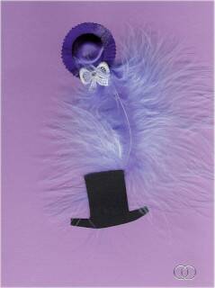 violette Hochzeitskarte mit Zylinder, Hut und Feder 
mit Link auf Hochzeitskarten im Shop.